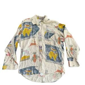 Retro Marcia Men's Multicolor Collared Long Sleeves Button Down Shirt Size M